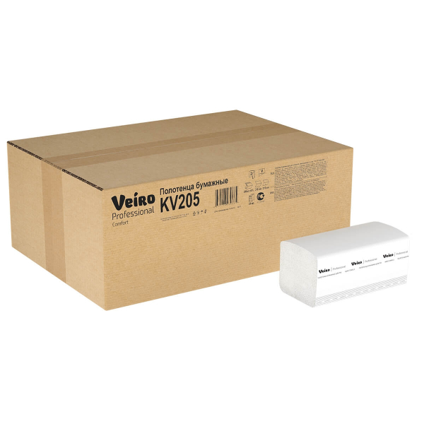KV205 Veiro Professional Comfort полотенца листовые, 20 пачек, 200шт, 2 слоя, белые, арт.1801440
