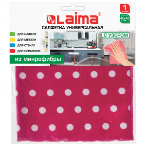 Салфетка из микрофибры универсальная, 40x40 см, горошек, 250 г/м2, LAIMA, 607582
