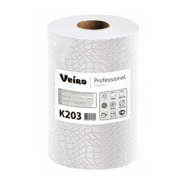 Бумажные полотенца Veiro Professional Comfort K203 в рулоне, 170м, 2 слоя, белые, 6 рулонов, арт.167