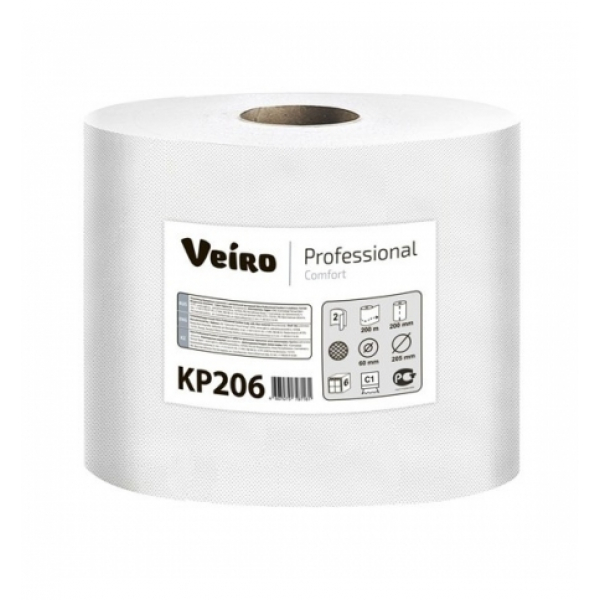 Бумажные полотенца Veiro Professional Comfort KP206, в рулоне, 180м, 2 слоя, белые, арт.1874645