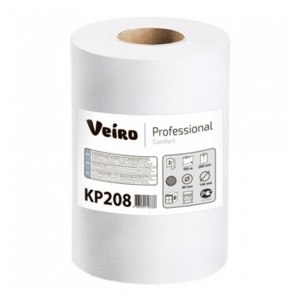 Бумажные полотенца Veiro Professional Comfort KP208, в рулоне, 100м, 2 слоя, белые, арт.1874644