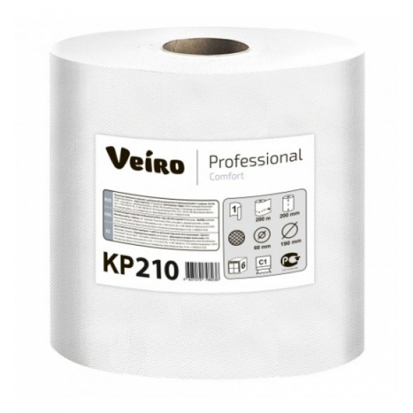 Бумажные полотенца Veiro Professional Comfort KP210, в рулоне, 200м, 1 слой, белые, 6 рулонов, арт.1
