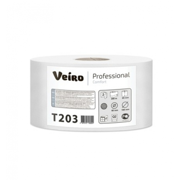 Туалетная бумага Veiro Professional Comfort T203 в рулоне, 200м, 2 слоя, белая, 12 рулонов, арт.1673385