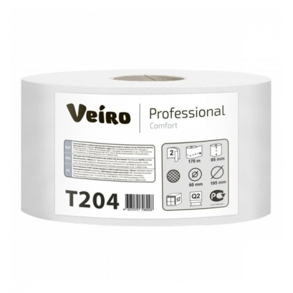 Туалетная бумага Veiro Professional Comfort T204 в рулоне, 170м, 2 слоя, белая, 12 рулонов, арт.1673382
